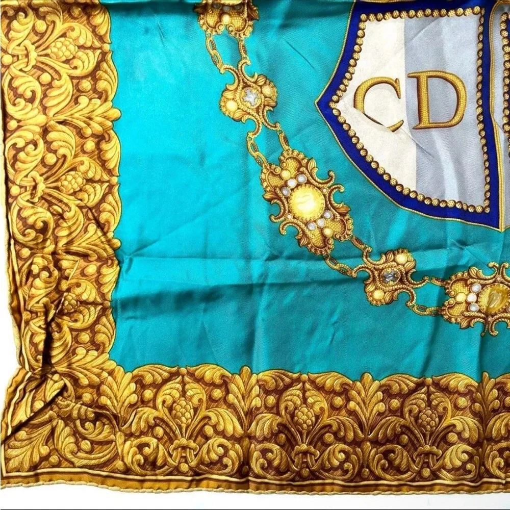 Dior Turquoise and Gold Scarf